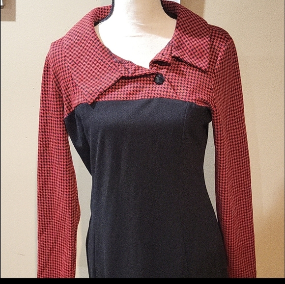 HOMEYEE Women's Retro Chic Colorblock Lapel Career Tunic Dress - Picture 4 of 14